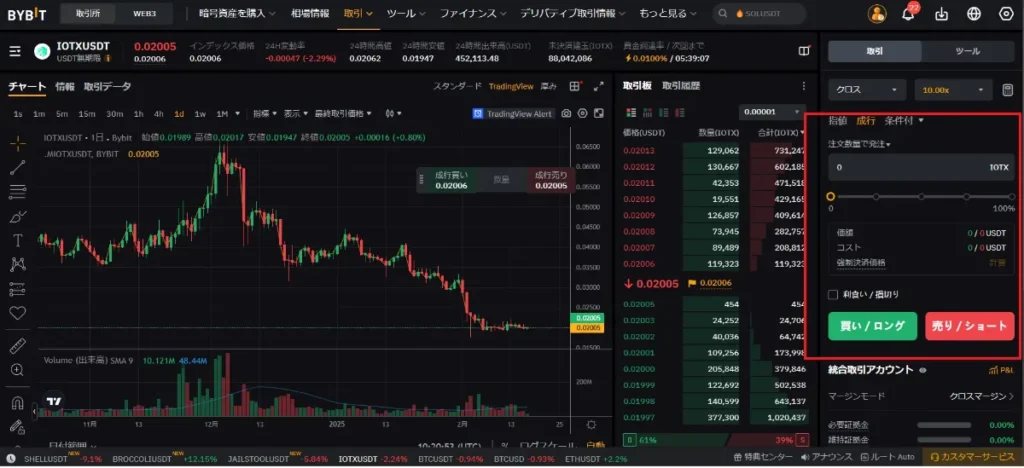 IOTXUSDTを選択して買い/ロングをタップ